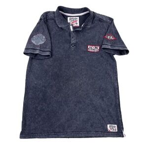 Affliction Polo Shirt Men XL Black Loud & Fast Racing Patch Faded Retro Adult‎